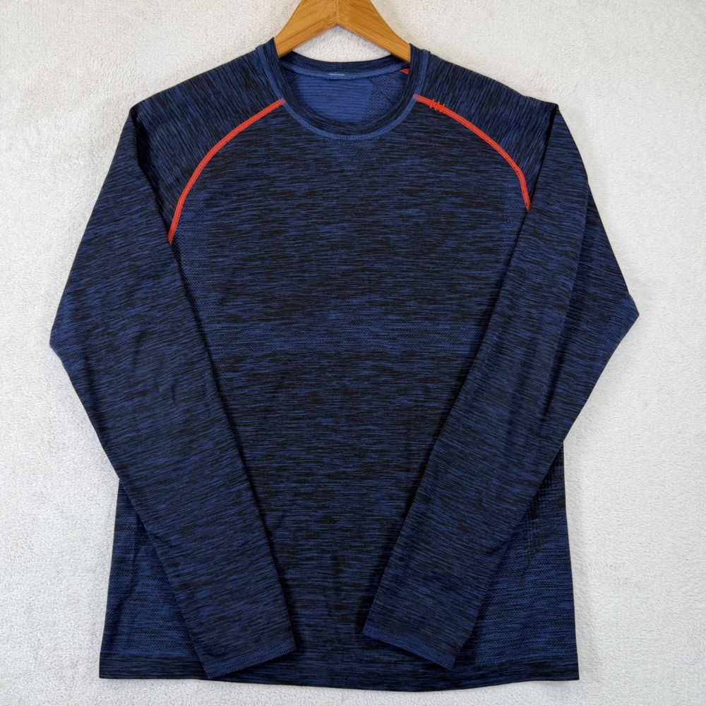 Lululemon Metal Vent Tech Long Sleeve Shirt Blue Black Space Dye Orange M